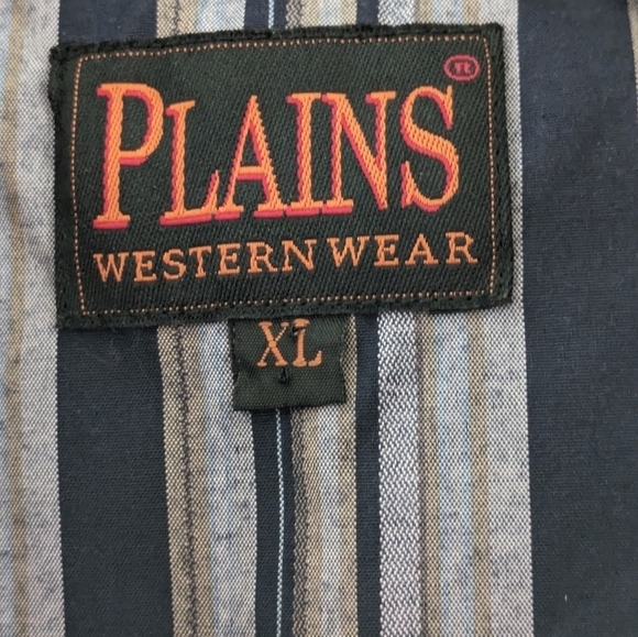 Plains Western Wear Blue,Gray &White Striped Pearl snap button down Size XL EUC - Picture 4 of 4